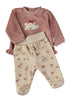 Babybol | Sleeping Bear Velour Top and Floral Footed Trousers 2 Piece Set B260005 - Blush