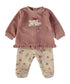 Babybol | Sleeping Bear Velour Top and Floral Footed Trousers 2 Piece Set B260005 - Blush