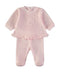 Babybol | Micro-Textured Ruffled Top and Footed Trousers 2 Piece Set B260007 - Pink