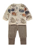 Babybol | Mink Bear Print Velour Top and Textured Trousers 2 Piece Set 260011 - Mink