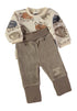 Babybol | Mink Bear Print Velour Top and Textured Trousers 2 Piece Set 260011 - Mink