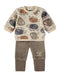 Babybol | Mink Bear Print Velour Top and Textured Trousers 2 Piece Set 260011 - Mink