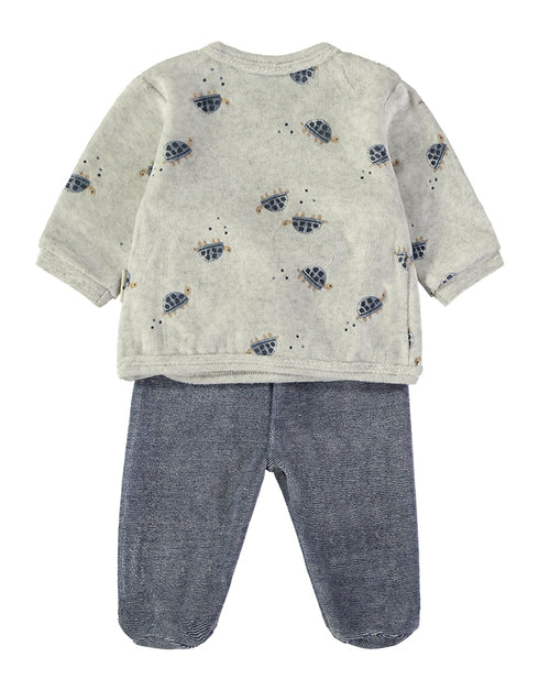 Babybol | Tortoise Velour Wrap Top and Footed Trousers 2 Piece Set 2600015 - Blue
