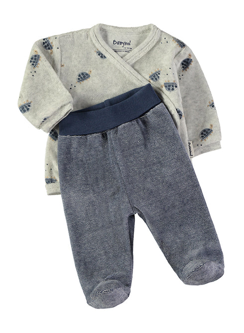 Babybol | Tortoise Velour Wrap Top and Footed Trousers 2 Piece Set 2600015 - Blue