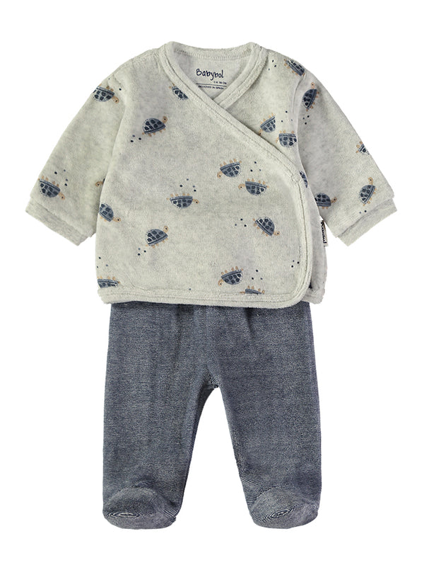 Babybol | Tortoise Velour Wrap Top and Footed Trousers 2 Piece Set 2600015 - Blue
