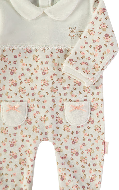 Babybol | Ditsy Floral Velour Baby Romper 260022 - Beige Flower