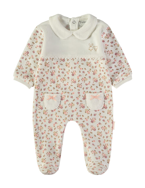 Babybol | Ditsy Floral Velour Baby Romper 260022 - Beige Flower