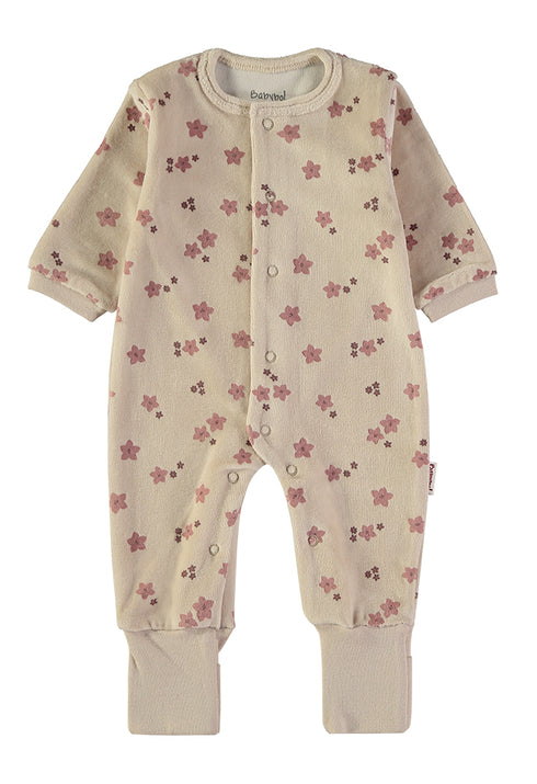 Babybol | Floral Print Velour Babygrow Romper 260029 - Beige