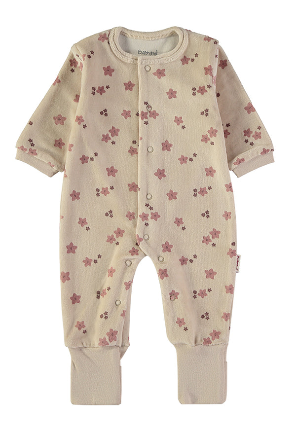 Babybol | Floral Print Velour Babygrow Romper 260029 - Beige