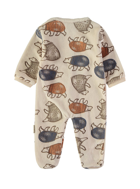 Babybol | Bear Print Velour Babygrow Romper 260035 - Natural