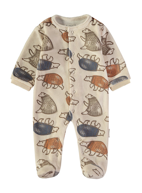 Babybol | Bear Print Velour Babygrow Romper 260035 - Natural