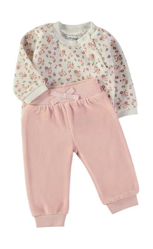 Babybol | Floral Velour Top and Trousers 2 Piece Set 260060 - Pink