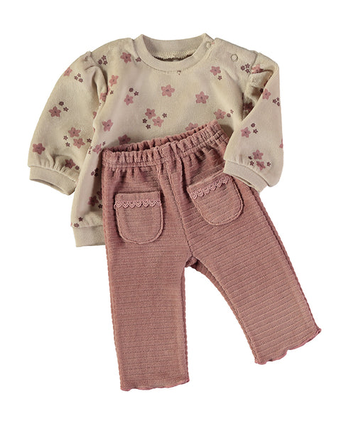 Babybol | Floral Top and Pocket Trousers 2 Piece Set 260063 - Blush