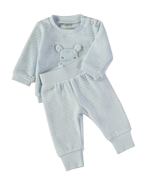 Babybol Hippo Textured Top and Cuffed Trousers 2 Piece Set 260069 - Light Blue