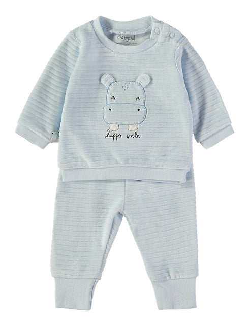 Babybol Hippo Textured Top and Cuffed Trousers 2 Piece Set 260069 - Light Blue
