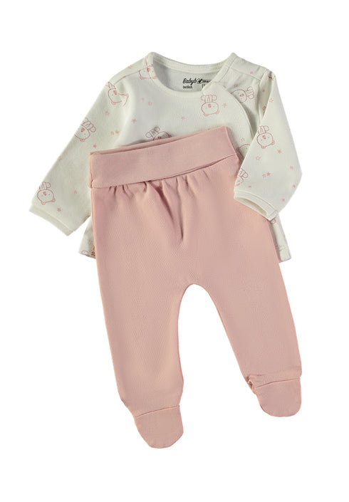 Babybol Baby Set Off-White and Pink Bear Print 260400
