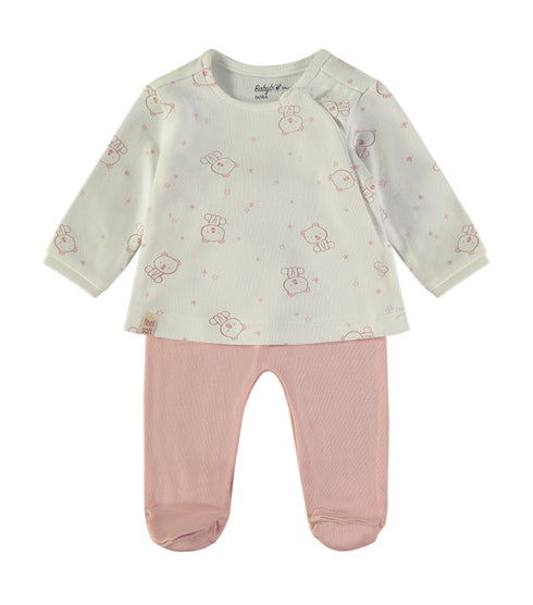 Babybol Baby Set Off-White and Pink Bear Print 260400