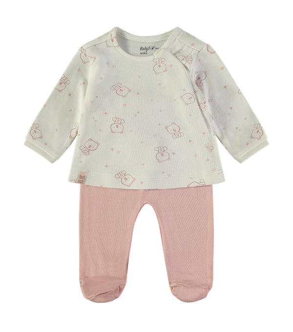 Babybol Baby Set Off-White and Pink Bear Print 260400