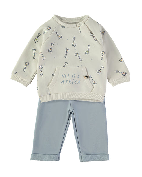 Babybol Baby Set Off-White and Blue Giraffe Print 260426