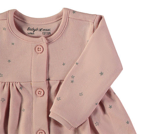 Babybol Baby Girls' Star Print Long-Sleeve Button Dress Pink 260430