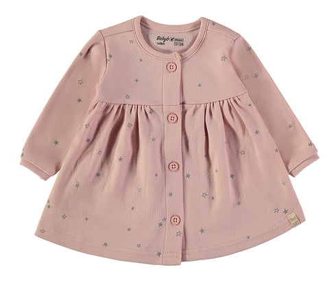 Babybol Baby Girls' Star Print Long-Sleeve Button Dress Pink 260430