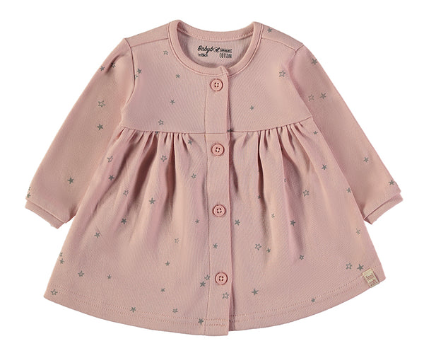 Babybol Baby Girls' Star Print Long-Sleeve Button Dress Pink 260430