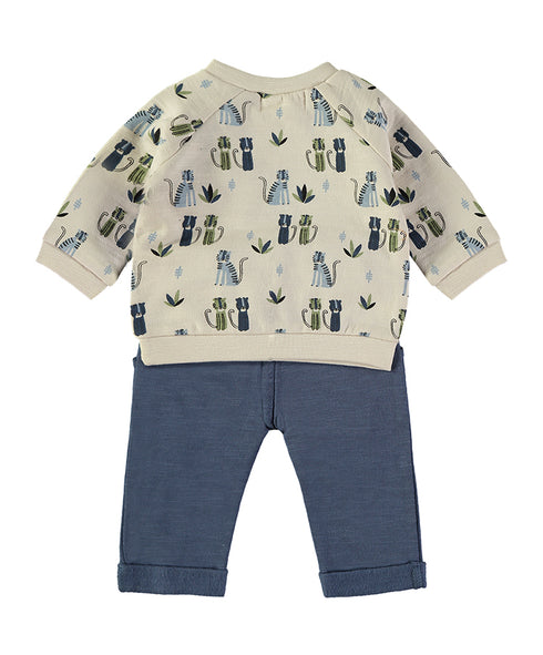 Babybol Baby Boys Cat Print Top and Navy Trousers Set 260801