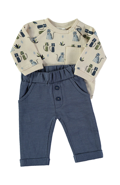 Babybol Baby Boys Cat Print Top and Navy Trousers Set 260801