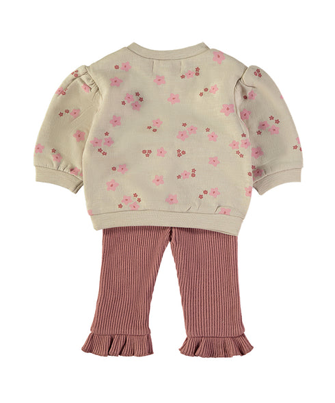 Babybol Ecru and Antique Pink Flower Print Two-Piece Set 260812