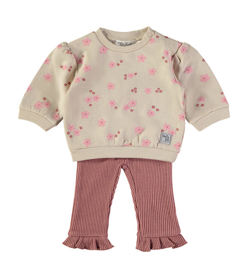 Babybol Ecru and Antique Pink Flower Print Two-Piece Set 260812