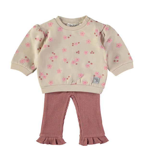 Babybol Ecru and Antique Pink Flower Print Two-Piece Set 260812