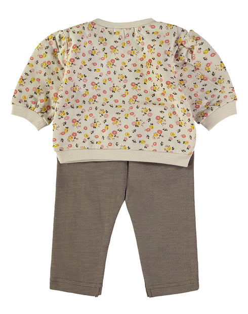 Babybol Brown and Ecru Flower Pattern Two-Piece Set 260415