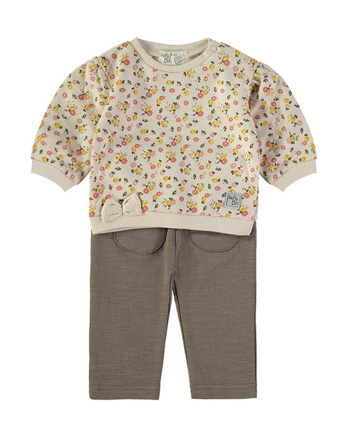 Babybol Brown and Ecru Flower Pattern Two-Piece Set 260415