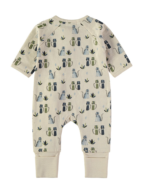Babybol Ecru Cat Print Long-Sleeve Romper 260820