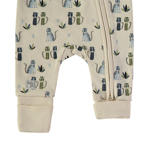 Babybol Ecru Cat Print Long-Sleeve Romper 260820