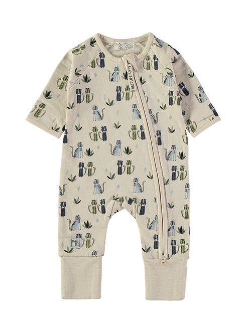 Babybol Ecru Cat Print Long-Sleeve Romper 260820
