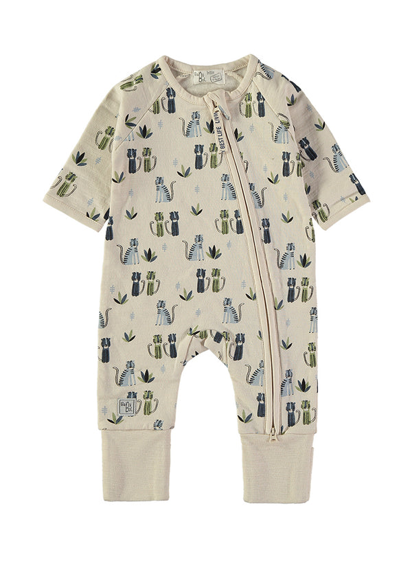 Babybol Ecru Cat Print Long-Sleeve Romper 260820