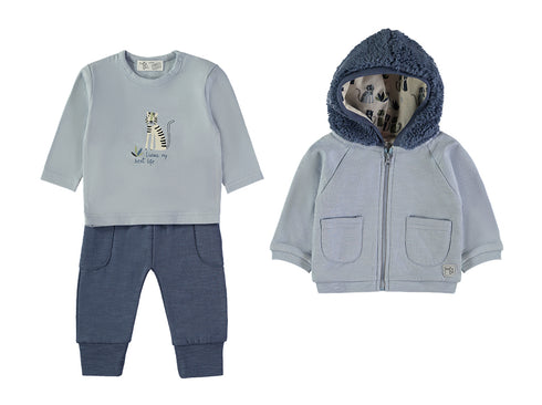 Babybol | Tiger Graphic Top, Trousers and Hooded Jacket 3 Piece Set 260830 - Cloud Blue