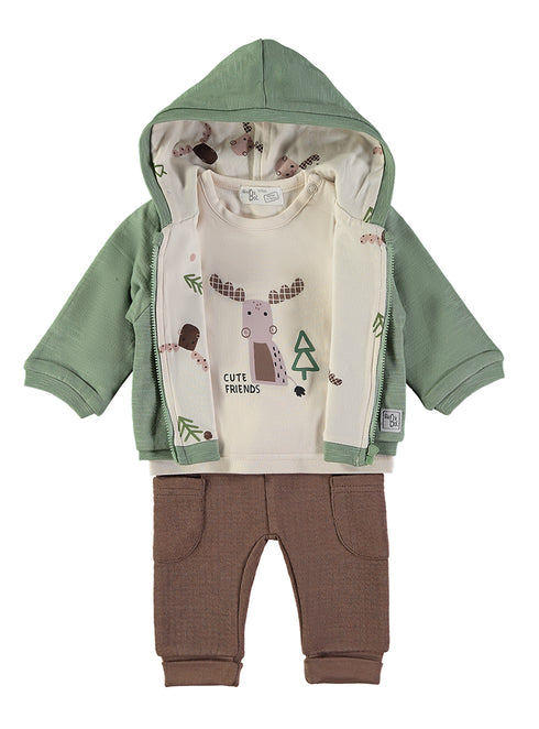 Babybol Cute Friends Reindeer Full-Zip Hoodie, Top and Track Pants Set 260832