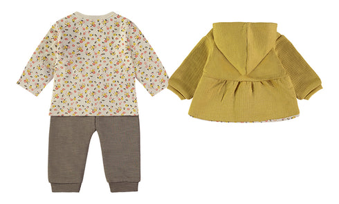 Babybol Mustard and Brown Floral Three-Piece Set 260836