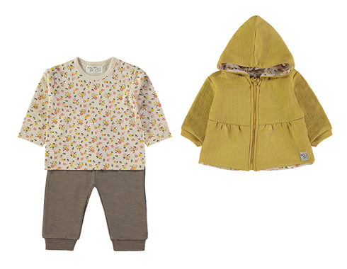 Babybol Mustard and Brown Floral Three-Piece Set 260836