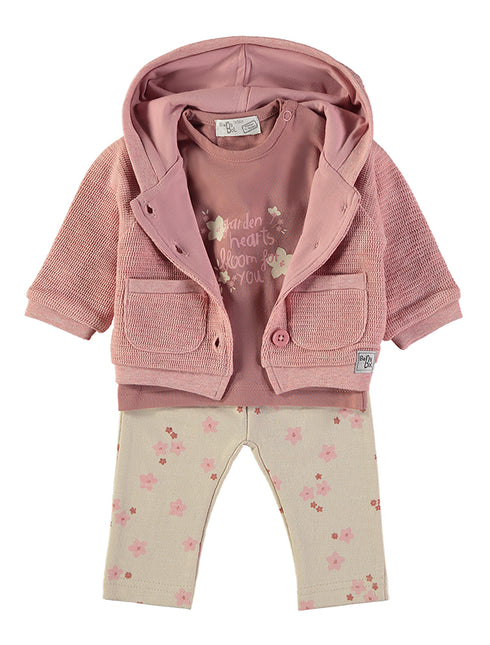 Babybol Garden Hearts Hooded Cardigan, Top and Leggings Three-Piece Set 260837