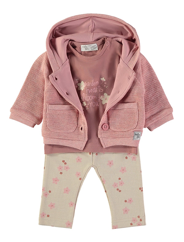 Babybol Garden Hearts Hooded Cardigan, Top and Leggings Three-Piece Set 260837