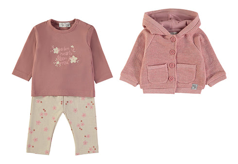 Babybol Garden Hearts Hooded Cardigan, Top and Leggings Three-Piece Set 260837