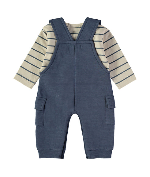 Babybol Baby Boys Navy Dungaree and Striped Top Lion Two-Piece Set 260840