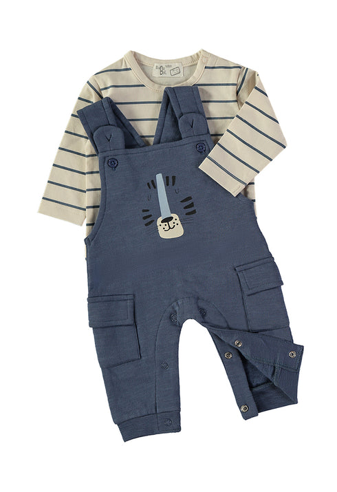 Babybol Baby Boys Navy Dungaree and Striped Top Lion Two-Piece Set 260840