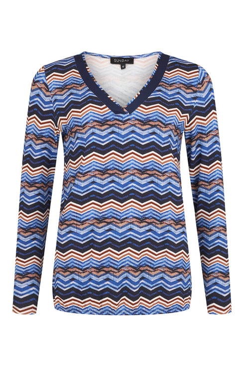 Sunday Abstract V-Neck Long-Sleeve Blouse 6355 6602 66 - Ultra Marine