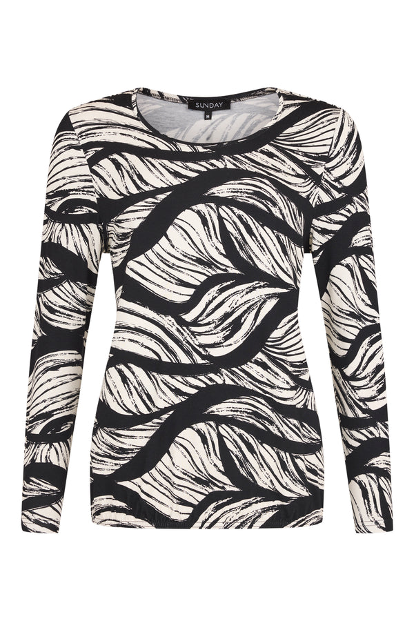 Sunday Womens Abstract Long Sleeve T-Shirt 64186639 11 - Cream/Black