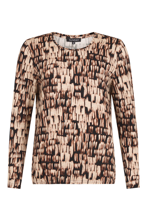 Sunday Abstract Round-Neck Long-Sleeve Top 6436 6629 16 - Pine Bark