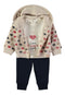Babybol Girls Cross-Stitch Heart Zip-Up Hoodie, Top and Joggers Three-Piece Set 261004
